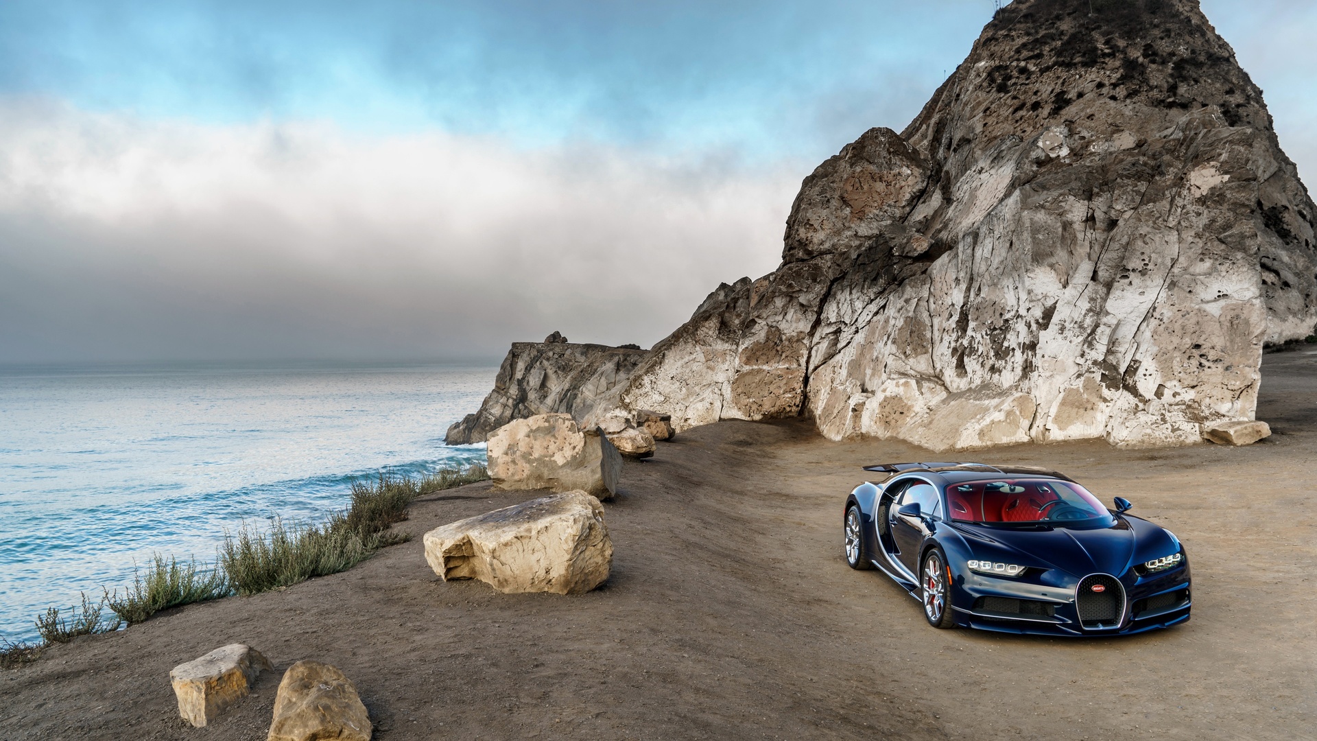 美国海岸 蓝色豪华车 布加迪跑车4k壁纸壁纸