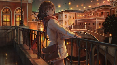 女孩子起床晚上都市风景夜景二次元动漫壁纸壁纸