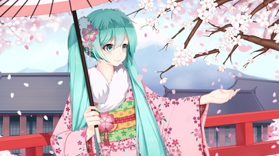 樱花日系和服雨伞可爱动漫卡通初音未来