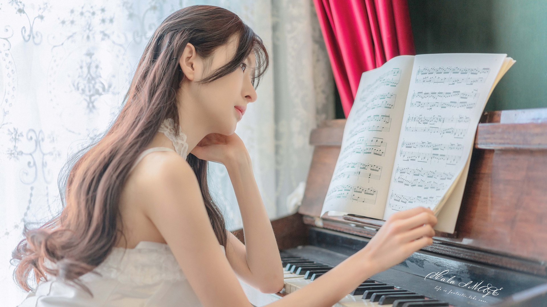 Anime Girl Playing Piano Drawing