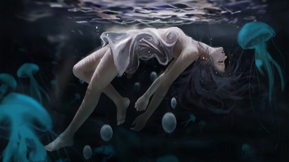 女子美女水下海底水母唯美动漫壁纸