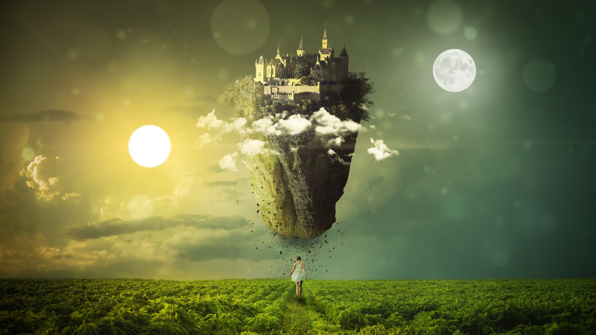 简约淡雅太阳月球景观神秘云天空影子自然奇观一天夜女孩城堡创意艺术5k设计图片壁纸简约淡雅壁纸图片 桌面壁纸图片 壁纸下载 元气壁纸